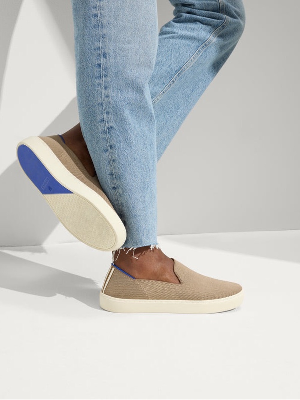 Rothy's Slip-On Loafers in Taupe with Blue Accent